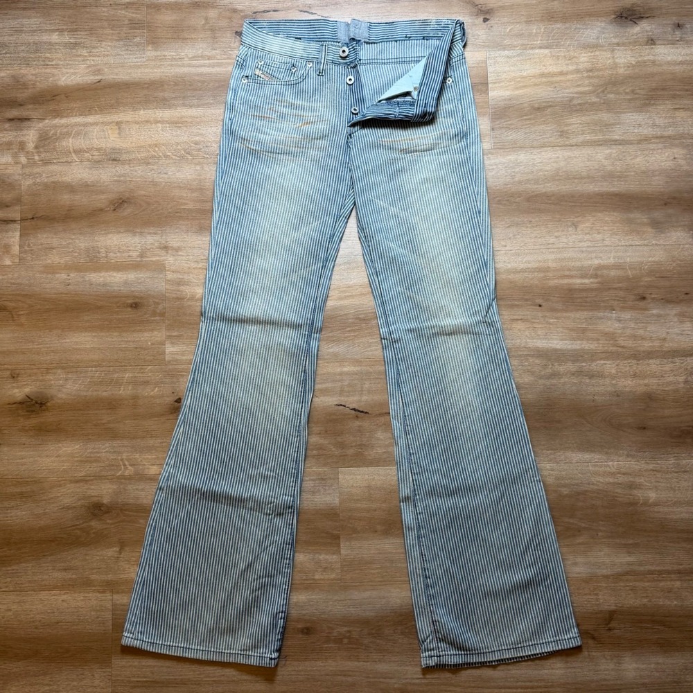 Diesel Daze Jeans Womens 27x34 Blue White Hickory Striped Bootcut Flared Y2K